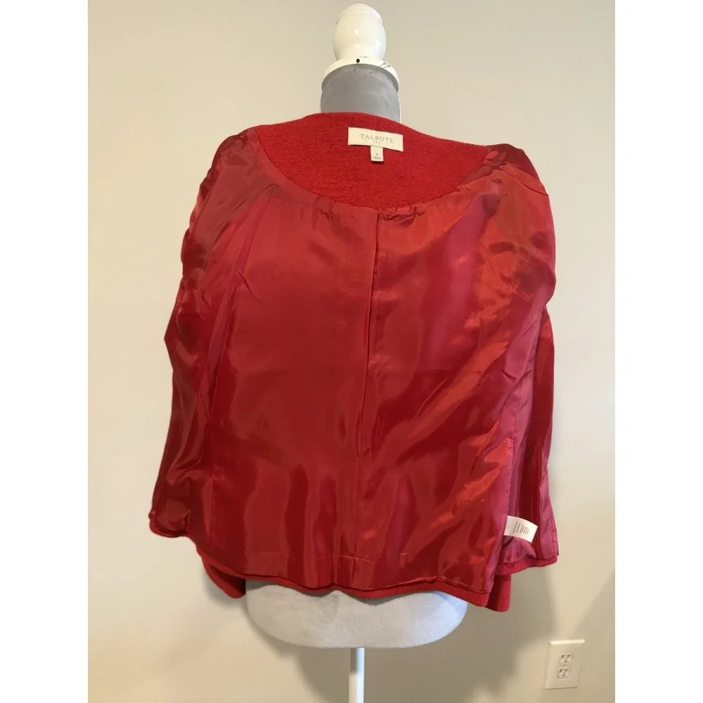 Talbots Size 8 Red Boiled‎ Wool Full Zip Cropped Blazer Jacket Sweater Christmas